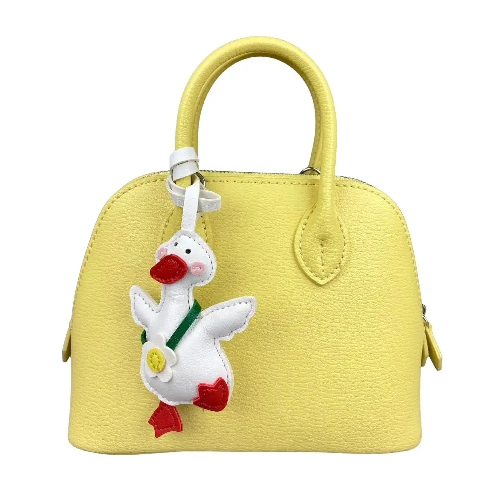Charming Leather Flower Duck Keychain - Handmade Bag Accessory & Gift