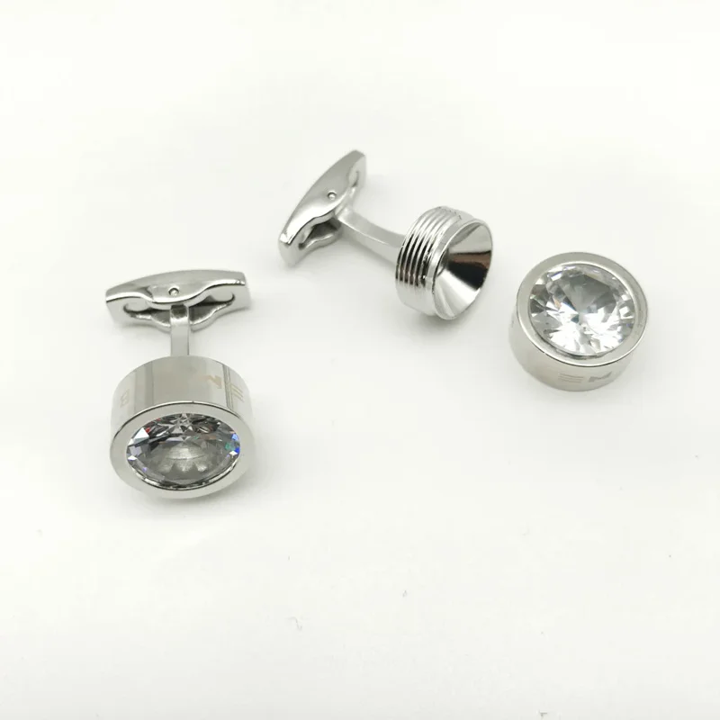 Luxury MB Classic Design Cufflinks With Six Star Branding Round Removable Diamond Mirror Surface Button Box Set