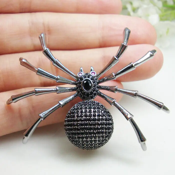 

Black Tone Halloween Unique Spider Insect Woman' Brooch Pin Zircon Crystal Gifts