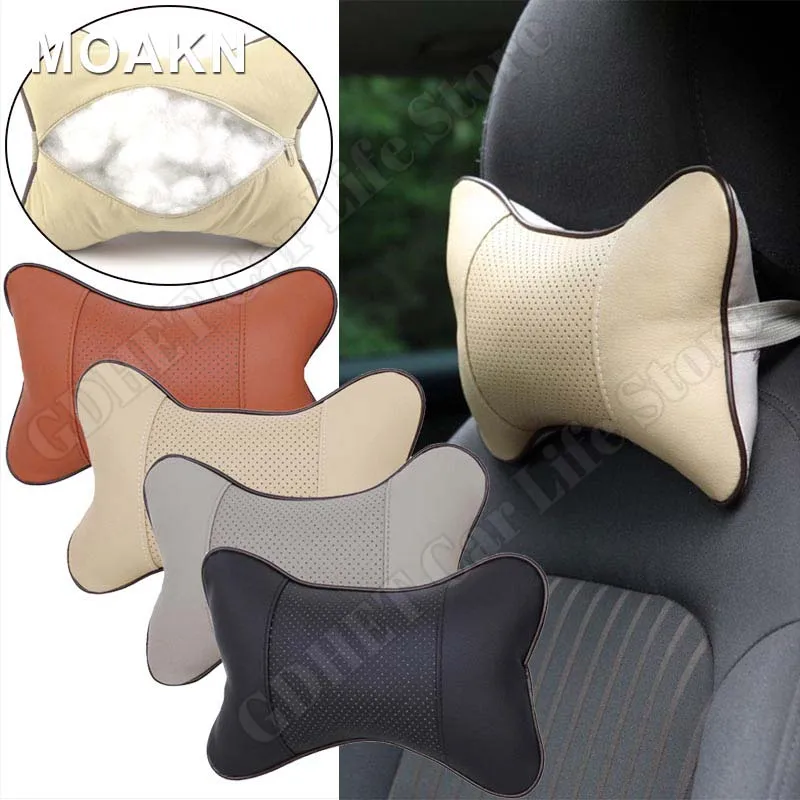 PU 가죽 자동차 머리 받침 베개, 뼈 모양 자동차 좌석 목 베개, 블랙 자동차 좌석 목 받침 쿠션, 인테리어 액세서리 