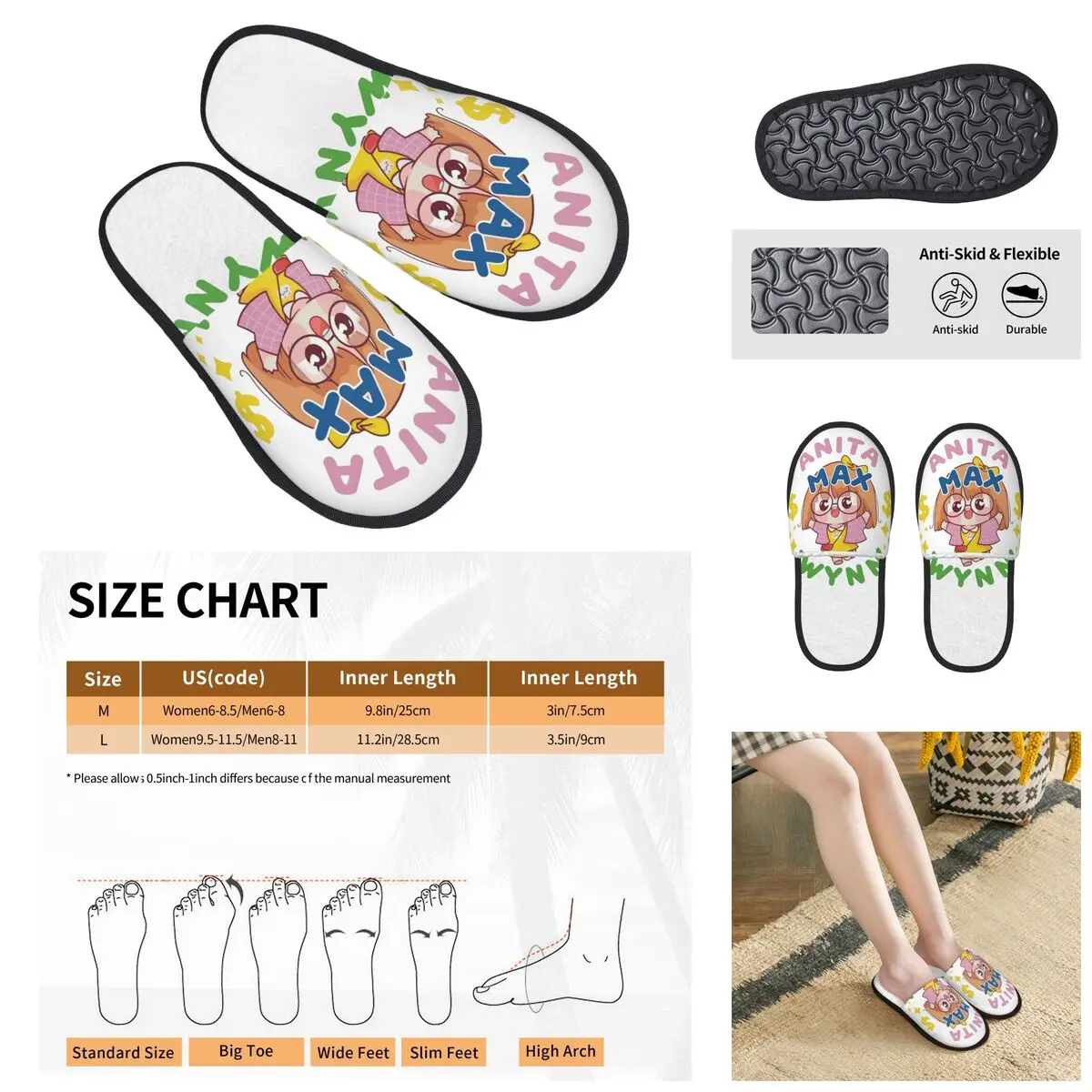 Anita Max Wynn Cartoon Men Women Furry slippers,Warm pantoufle homme Home slippers