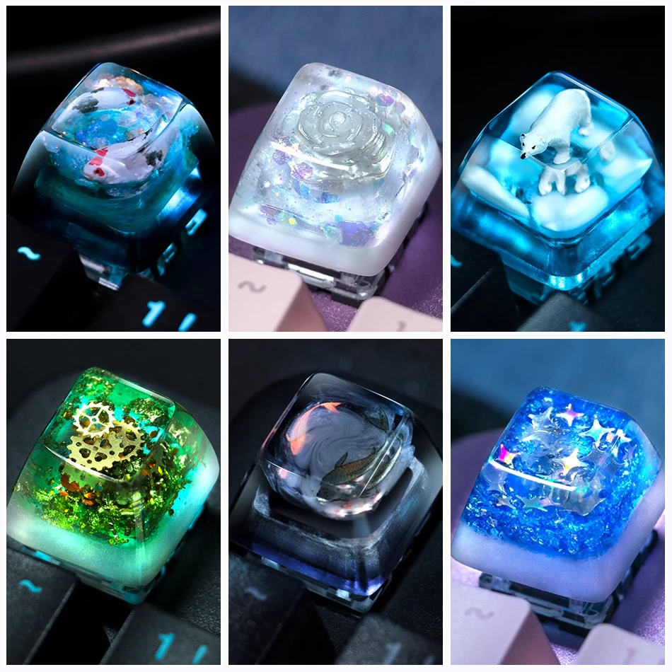 Artisan Resina Keycaps Teclado Rgb Backlit Teclado Ice Rose Urso Polar Steampunk Engrenagem Pond Fish Koi Estrelas Esc pc