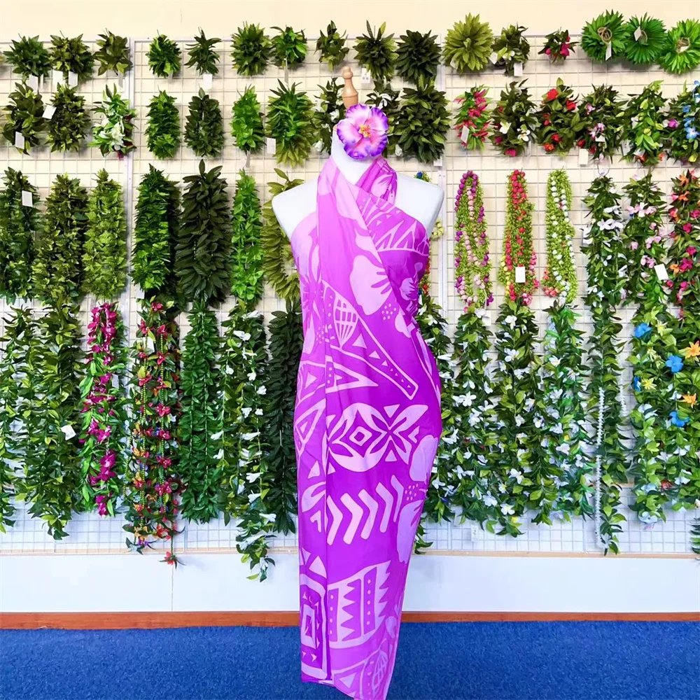 Hawaii Style Hibiscus Floral Sarong Rayon Cotton Pareo Cover Up Bathing Suit Women Flower Beach Wrap Long Pool Trip Resort Skirt