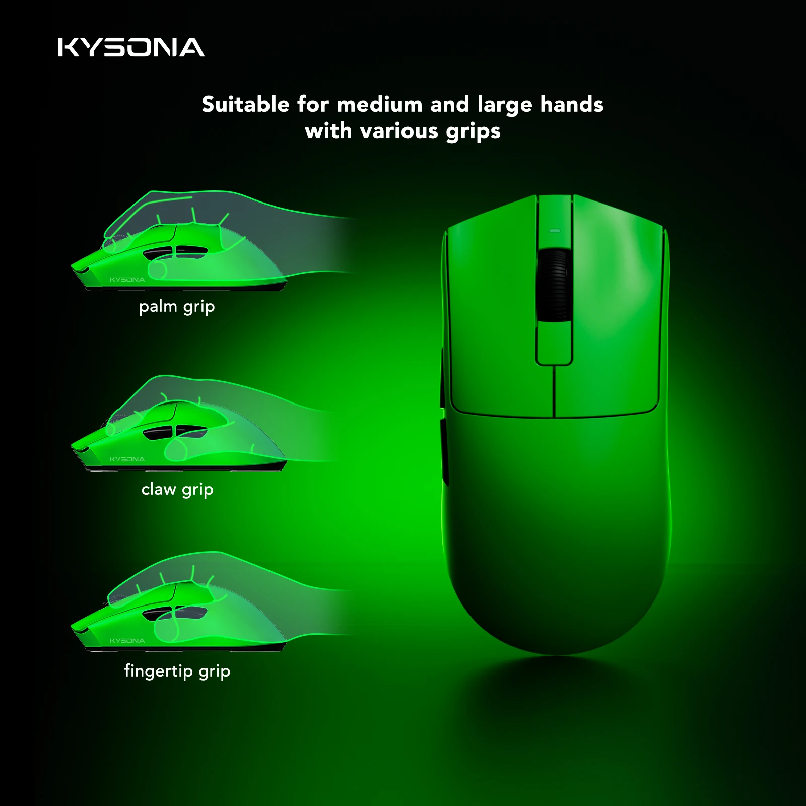 KYSONA Jupiter 무선 게임용 마우스 블루투스 마우스 PAW3395 센서 26000DPI 8khz 큰 손을 위한 경량 49g PC 노트북 게이머용