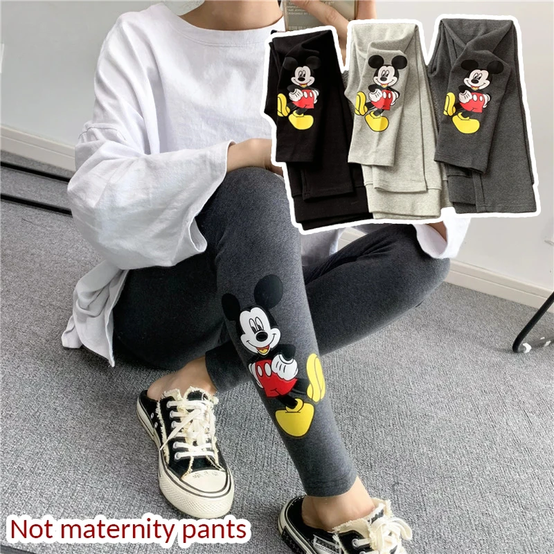 

New Mickey Printed Women's Autumn Spring Wear Nine-Point Leggings Cotton Embroidery Cartoon Stretch Pants Leggings