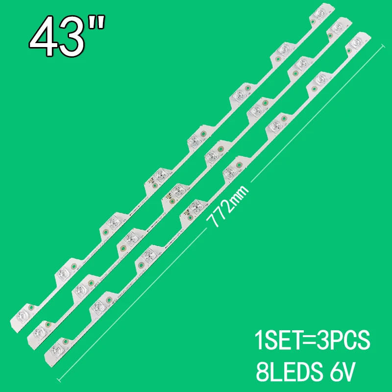 4pcs=1set 8leds 6v 772mm Suitable for 43 inch LCD TV OEM43LB02_LED3030F2.1_V1.0 4C-LB4308-ZM2 43UP130 LVU430ND1L AD9W00