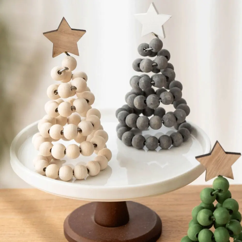 Weihnachtsbaumschmuck aus Holz, 5 Farben, künstlicher Weihnachtsbaum, Holzperlen, Dekoration, Vintage-Stil, Perlen-Weihnachtsbaum – Detail 3