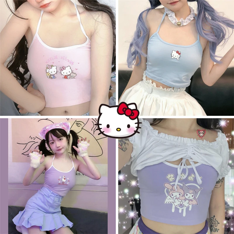 Hello Kitty Camisole Kawaii Sexy Tank Top Bratz T-shirt Anime Cute Hip Hop  Shirt Street Rock Vintage Clothes Vest Tee Camisole - AliExpress