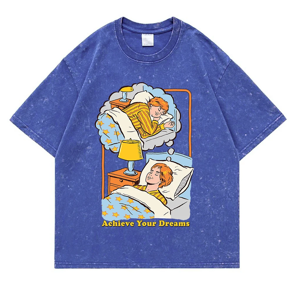 Erreichen Sie Ihre Träume gewaschen Retro Männer T-Shirt Mode Baumwolle T-Shirt Kleidung hochwertige atmungsaktive T-Shirt Sommer lose Tops Paar