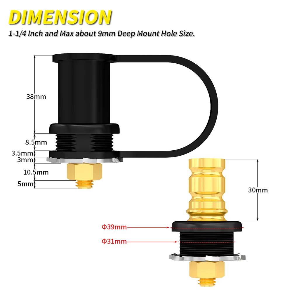 Battery Charger Post 3/8" Stud Remote Battery Terminals with Cap M10 Jump Post for Auto Truck Boat ATV Can-am