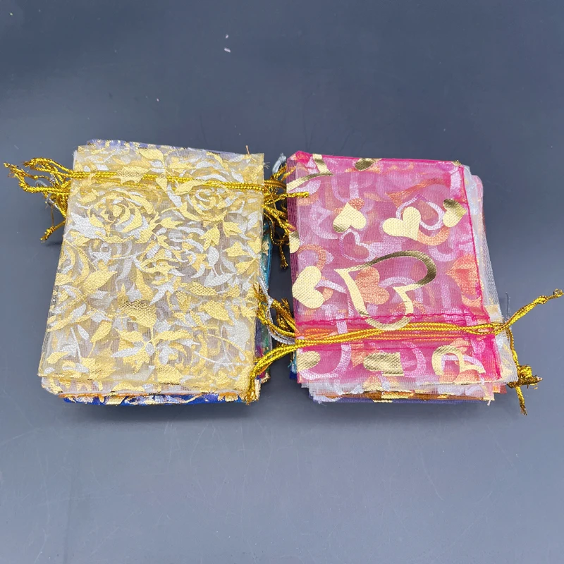 500pcs Love Rose Small Gift Bag Organza Storage Pouches Gift Bags Drawstring Pouch Sachet Jewelry Packing Bag Mesh Organza Bags 50pcs lot 13x18cm mix color drawstring organza bags jewelry packaging bags candy wedding bags wholesale gifts pearl mesh pouches