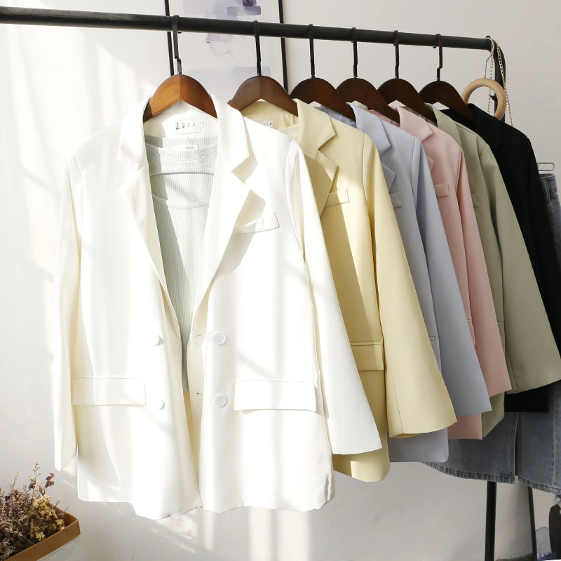 

Высококачественные короткие женские костюмы, новинка 2022 года, весенние куртки, цвет Macaron, однотонный костюм с длинным рукавом, воротник, темпераментное пальто, женский топ