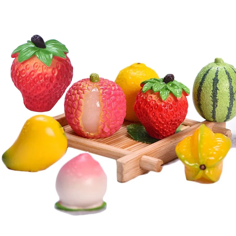 8 шт. миниатюрные фигурки фруктов, полимерная искусственная статуя из личи, ананаса, арбуза, мангостина, кукольный домик