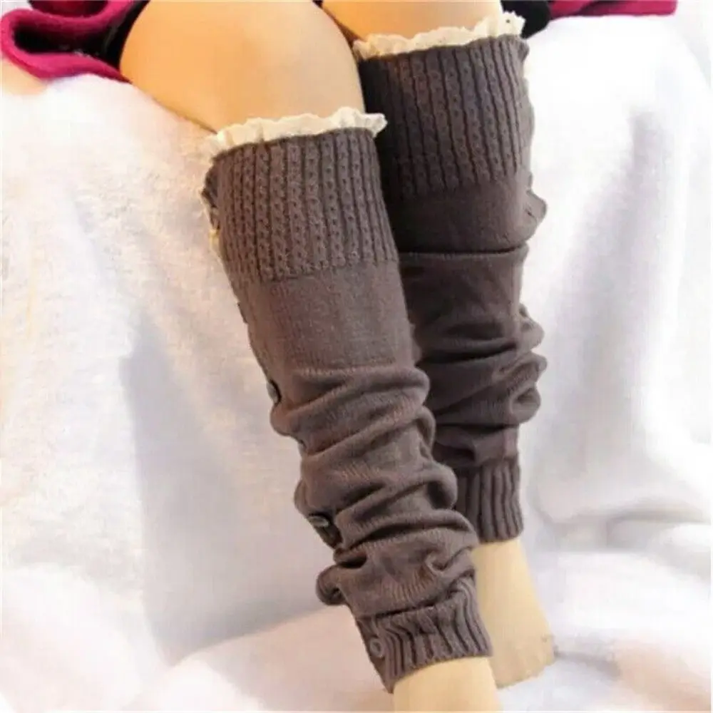 Quality Knitted Ankle Warmers Boot Winter Leg Warm Elastic Lace Knee High Long Foot Covers Soft Warmer Socks_voghion.com