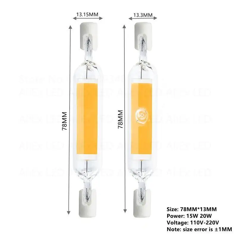 2022 R7S LED COB 유리관 78mm 118mm 고성능 J78 J118 전구 AC110V 120V 130V 220V 230V 240V 가정 할로겐 램프를 대체하십시오