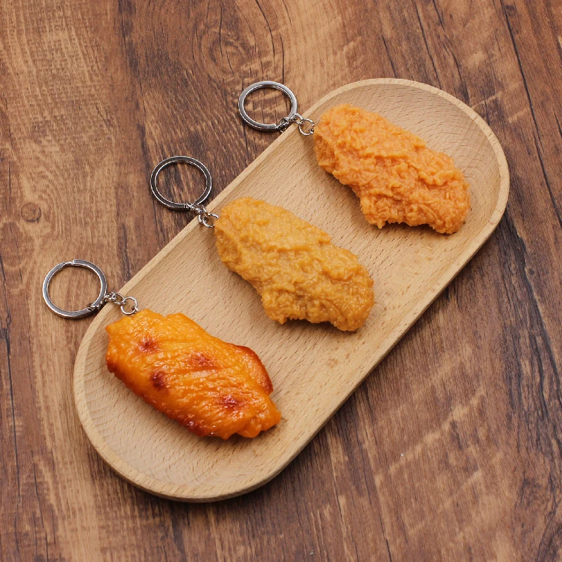 재미있는 프라이드 치킨 다리 치킨 윙 키체인, 창의적인 미니 시뮬레이션 음식 펜던트, 열쇠 고리 포함, 핸드백 지갑 액세서리 