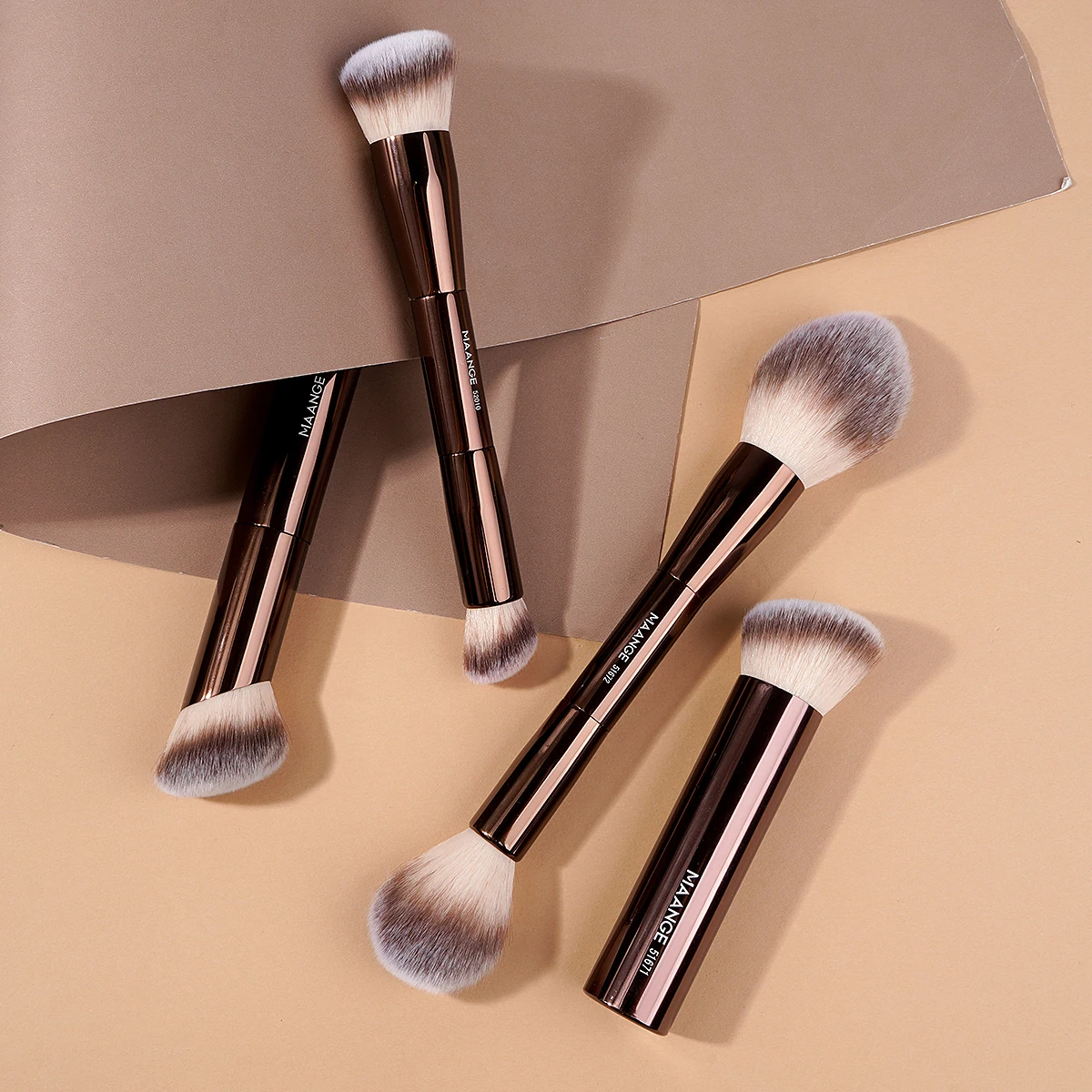 MAANGE 4PCS Makeup Brush Set Double Head Foundation Powder Contour Brush for Flawless Makeup Soft Fluffy Hair Makeup Tools 2