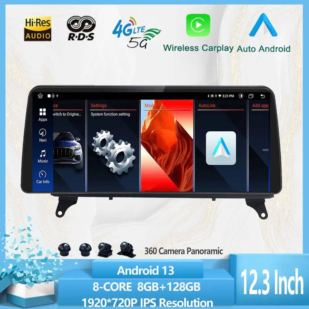 

1920X720P 12.3'' For BMW X5 E70 X6 E71 CIC/CCC System Android 13 Auto Multimedia Player Carplay Radio GPS Navigation 360 Camera