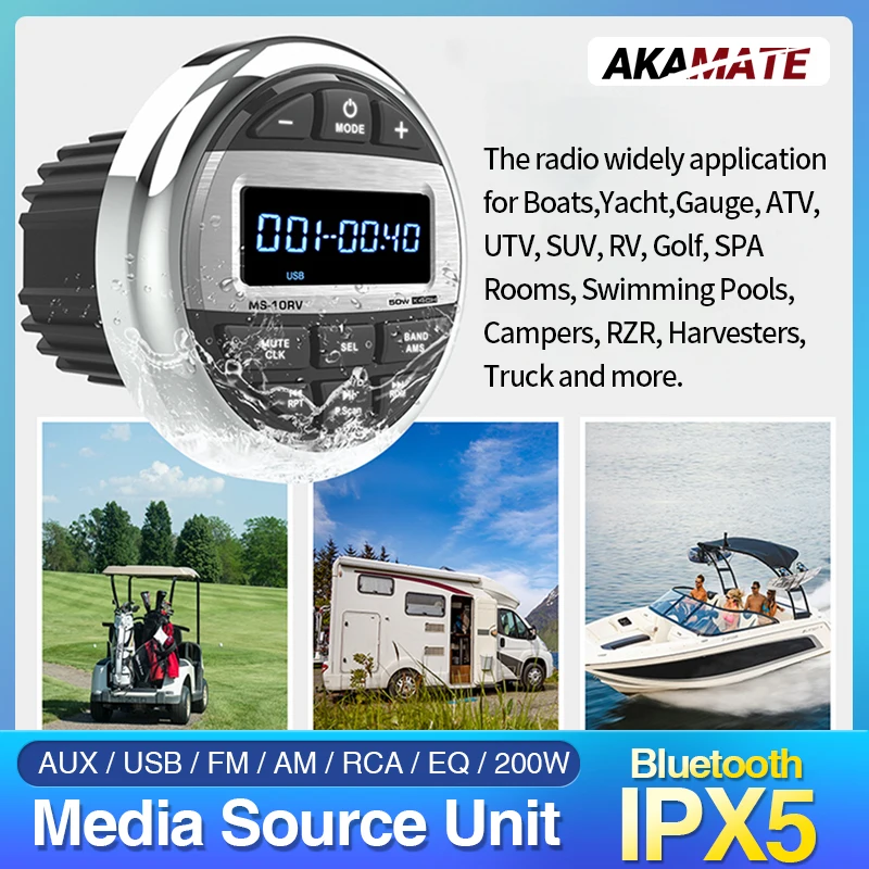 Boat Radio Player Boat Radio Media Player Marine Stereo MP3 Waterproof Bluetooth Audio Radio FM AM Receiver Fit for Harvesters ATV UTV SPA RZR