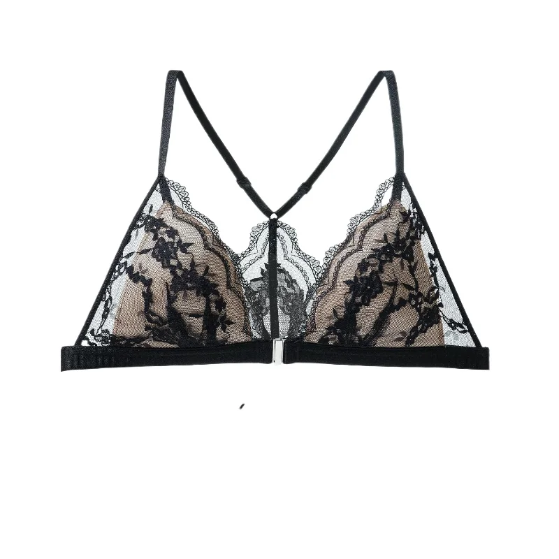 Bralette con chiusura frontale invisibile, coppe a triangolo push-up in pizzo, senza cuciture, leggero, comodo per le donne, elegante per i seni piccoli - immagine 6