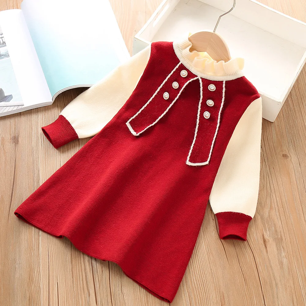 

Children's Sweater Dress Winter New Preppy Style Korean Version of Girl Big Tie Knit Princess Dress Kids Dresses for Girls