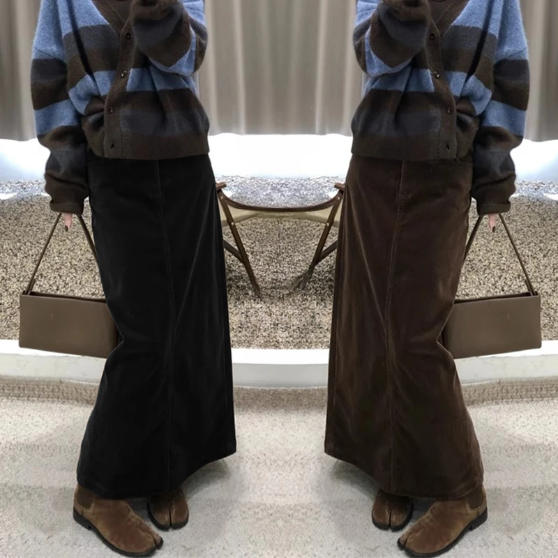 Good Quality Maternity Corduroy Skirt Thick Warm Back Split Pregnant Woman Long Belly Skirts Vintage Pregnancy Straight Skirts