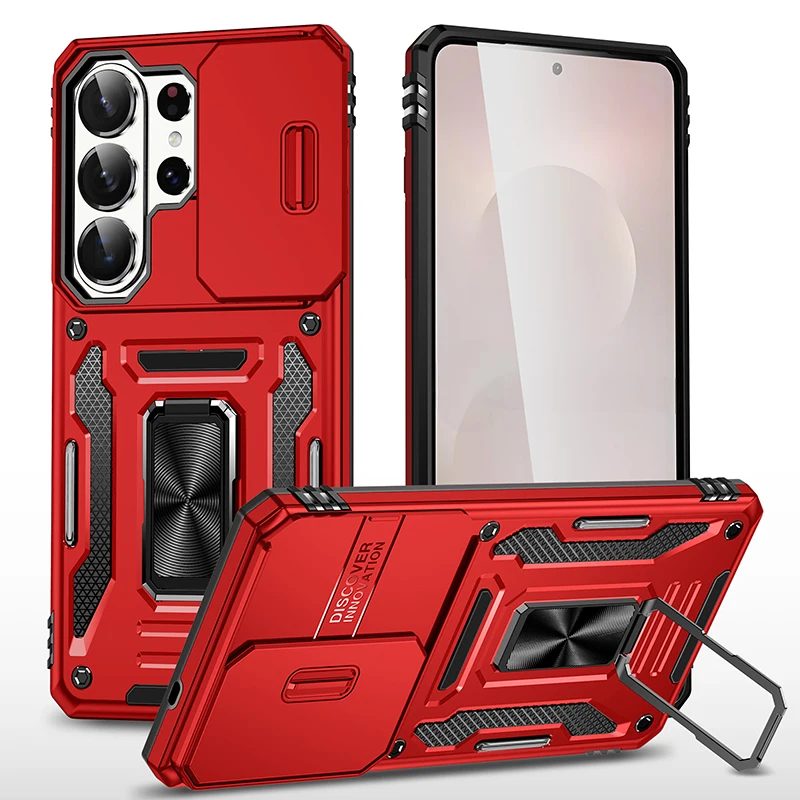Rugged Armor Phone Case with Slide Camera Protector & Magnetic Ring Stand Cover