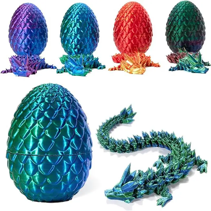 Creative Christmas Gift 3D Printed Articulated Crystal Dragon Sculpture Mystery Dragon Egg Toy For Fidget Landscaping Decor