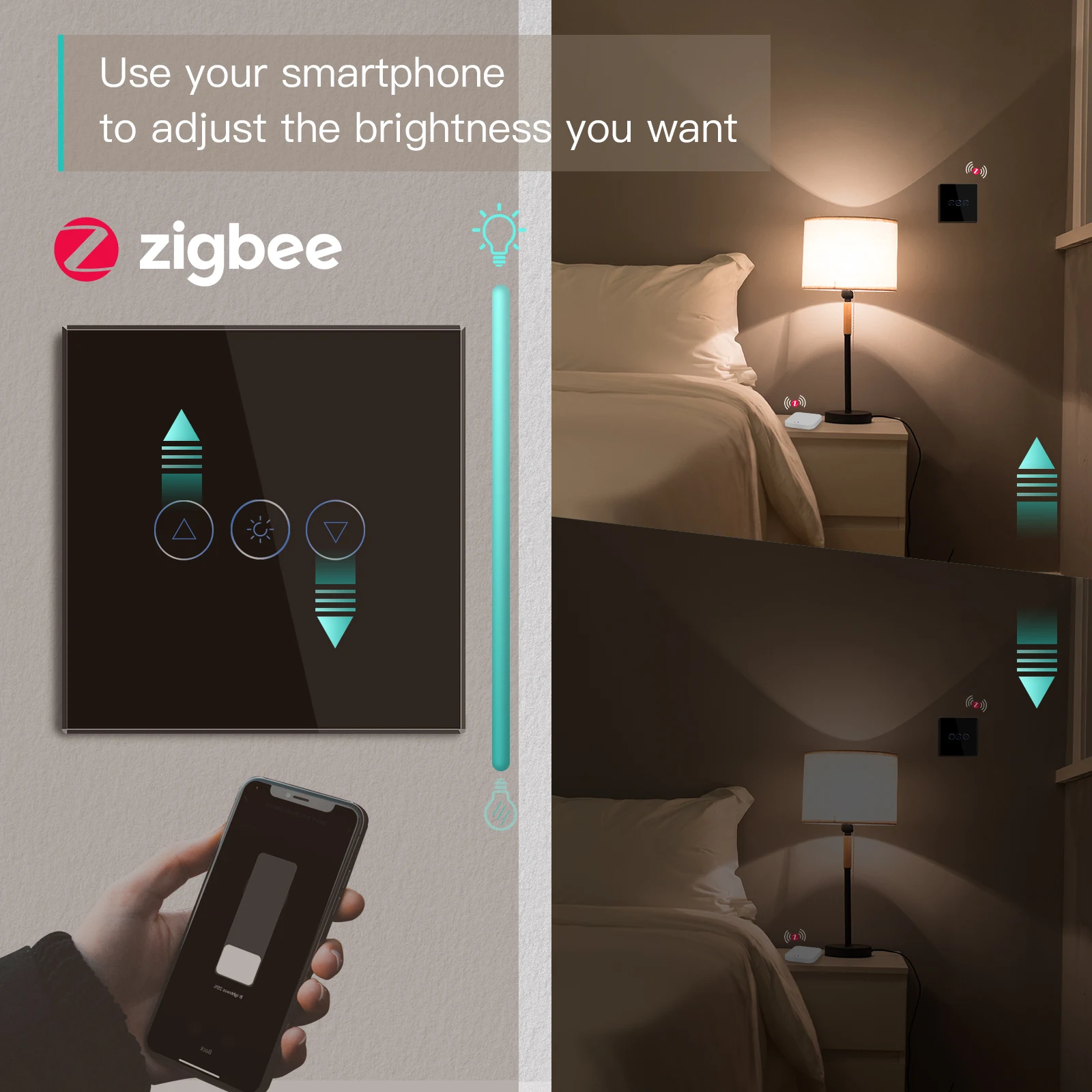 Zigbee Smart Switch BSEED Zigbee Dimmer Switches 1Gang 1Way Smart Light Touch Switch Wall Dimmable Switch Tuya Control Smart Life Google Alexa