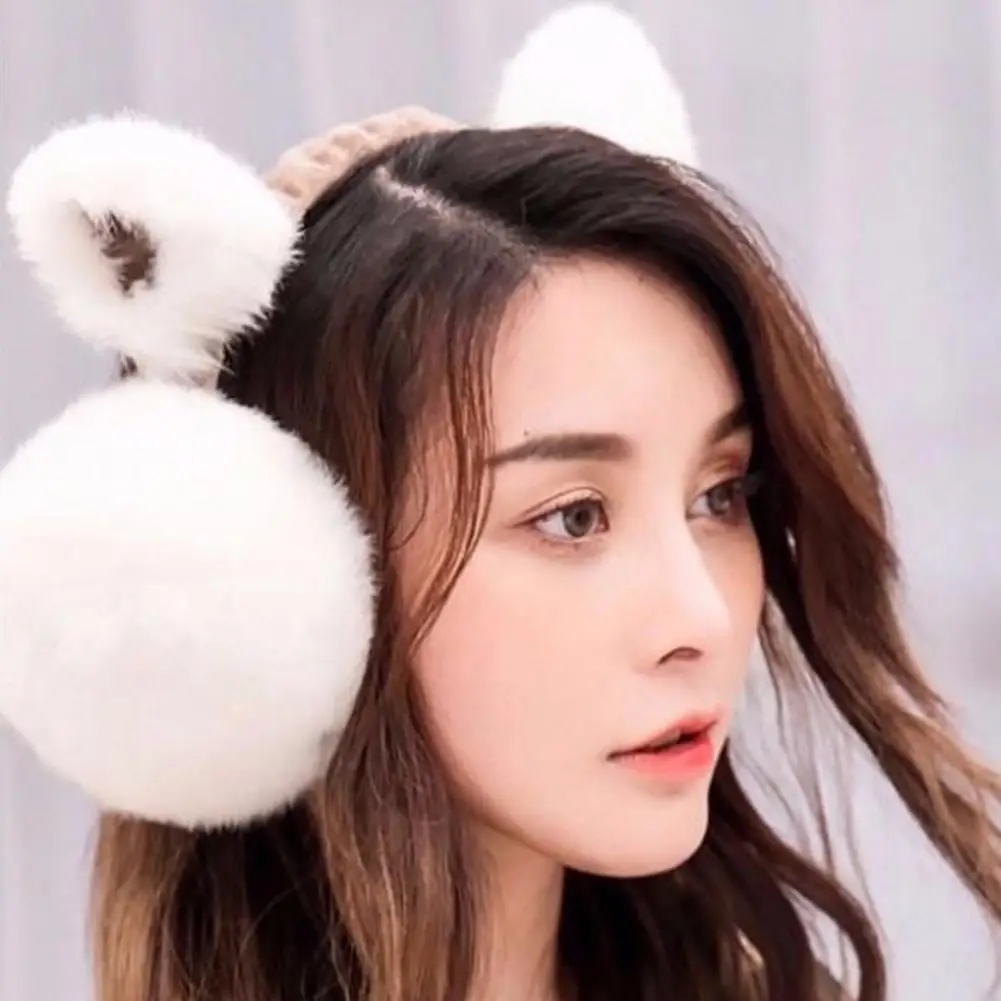 Cute Cat Ears Women Earmuffs Faux Fur Ear Warmer Super Soft Solid Color Women Earmuffs Ear Cover Winter Thermal