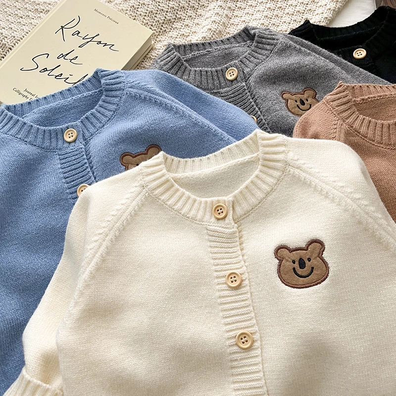 Spring And Autumn Newborn Baby Girls And Boys Sweater Cotton Coat Cartoon Bear Long-sleeved Knitted Korean Fashion Soft Casual