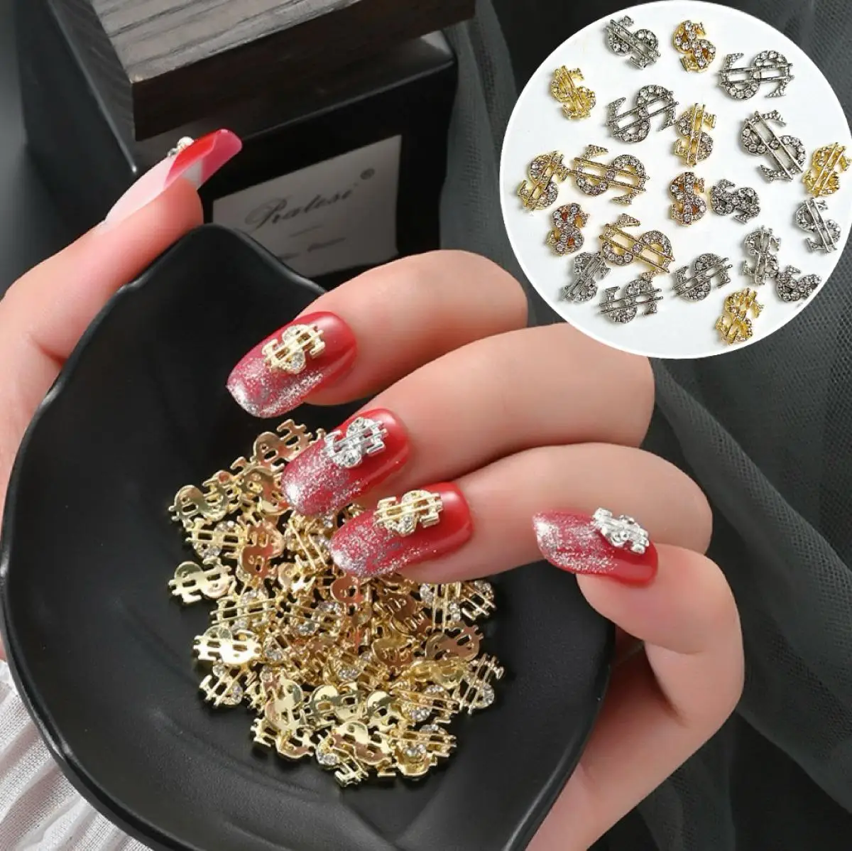 10PCS Exquisite Dollar Sign Nail Charms Metal Alloy Sparkling Rhinestone Nail Art Decorations Accessories For Manicure DIY 6