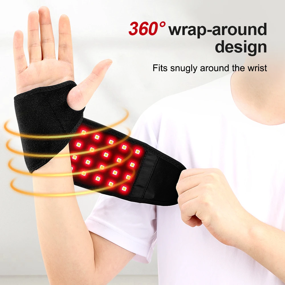 48pcs LED Beads 660&850nm Red Light Heating Wrist Strap Hand Massage Support Wrist Guard Health Care Belt for Leg Arm Ankle