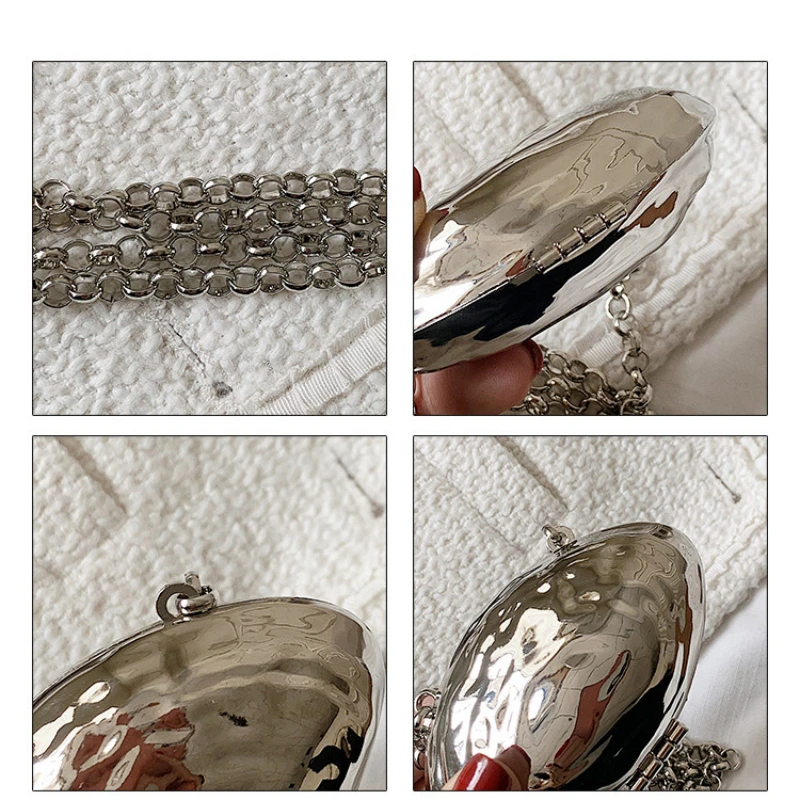 Metal Mini Shell Bag Decorative Women's Crossbody Bags Unique Design Chain Shoulder Bags