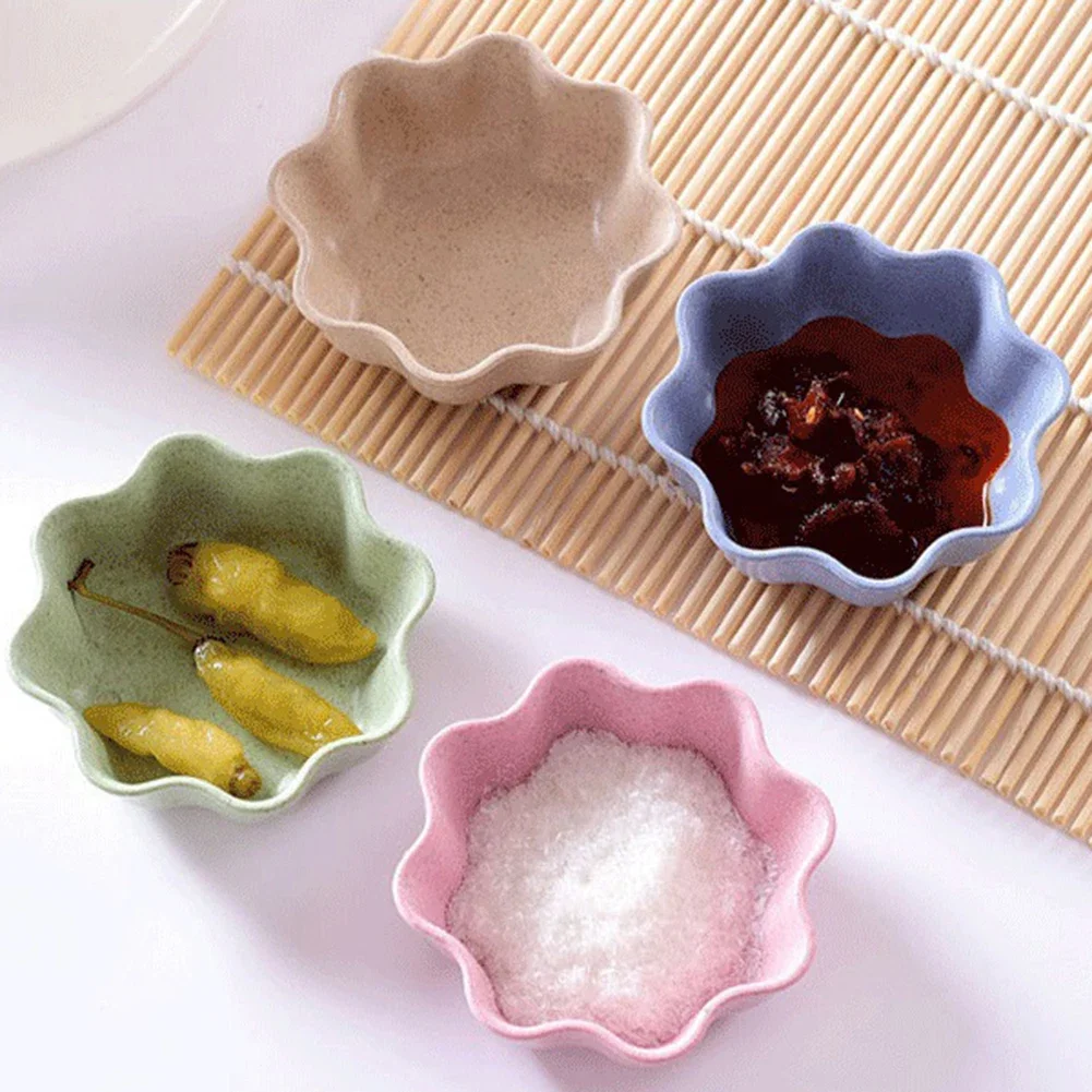 Wheat Straw Seasoning Dish Flower Heart Round Shape Multipurpose Seasoning Dish Snack Dessert Plate Saucer Kitchen Supplies New