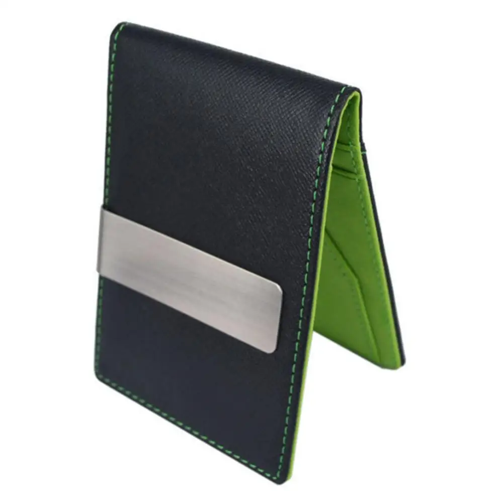 Hot Sale Fashion Solid Men's Thin Bifold Money Clip Leather Wallet with A Metal Clamp Female ID Credit Card Purse Cash Holder