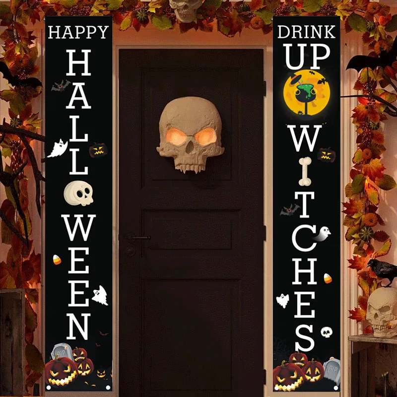 

Halloween Skull Pumpkin Hanging Couplet Banner Photographic Background Backdrop For Birthday Holiday Party Outdoor Decorations