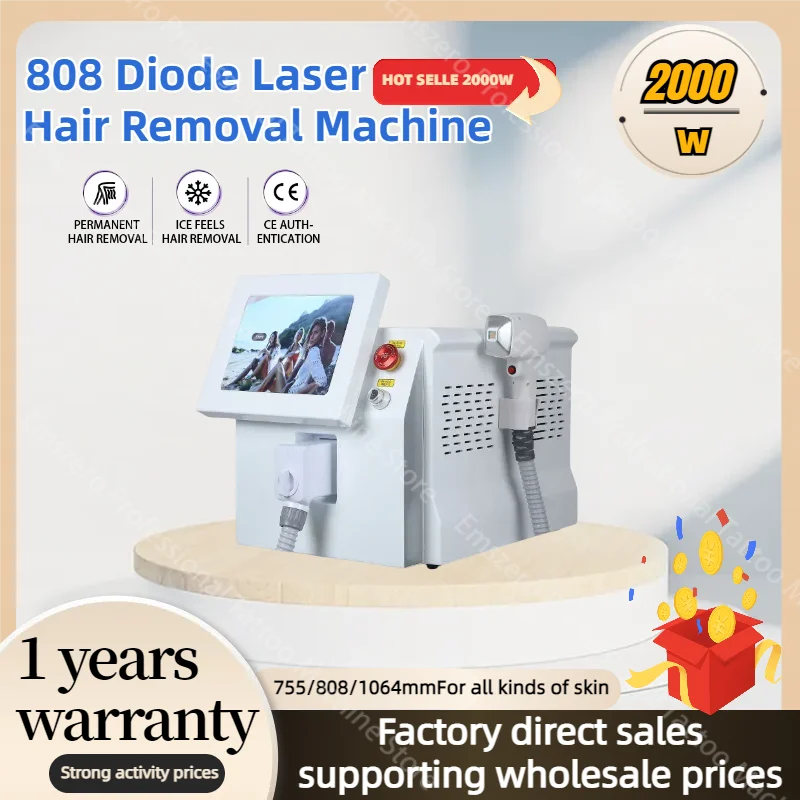 808NM Portable Diode Laser Hair Removal Machine 2000W 3 Wavelength755 808 1064NM Permanent Painless Hair Removal Wholesale Price