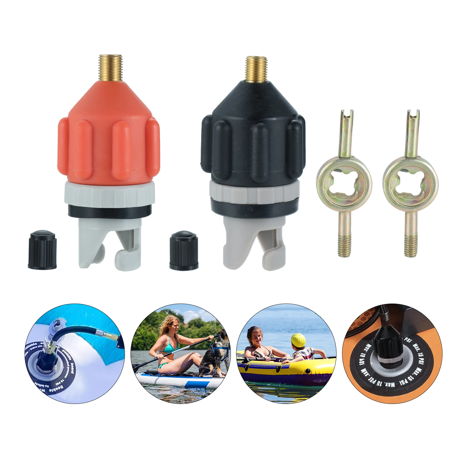 1 Set Air Valve Adapter with Valve-Core Wrenches 7.1cm Black/Orange Nylon Copper Inflatable Boats Kayaks Accessories Tools