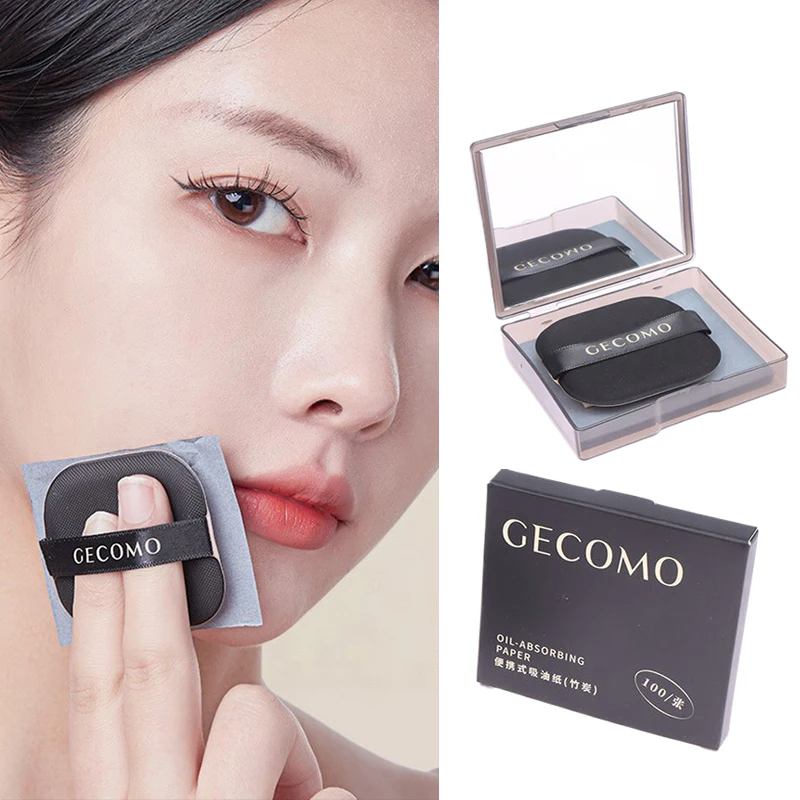 【100개 대나무 블로팅 페이퍼(거울 메이크업 퍼프 포함) 리프레싱 휴대용 오일 컨트롤 도구 페이셜 오일 흡수 시트 케어】