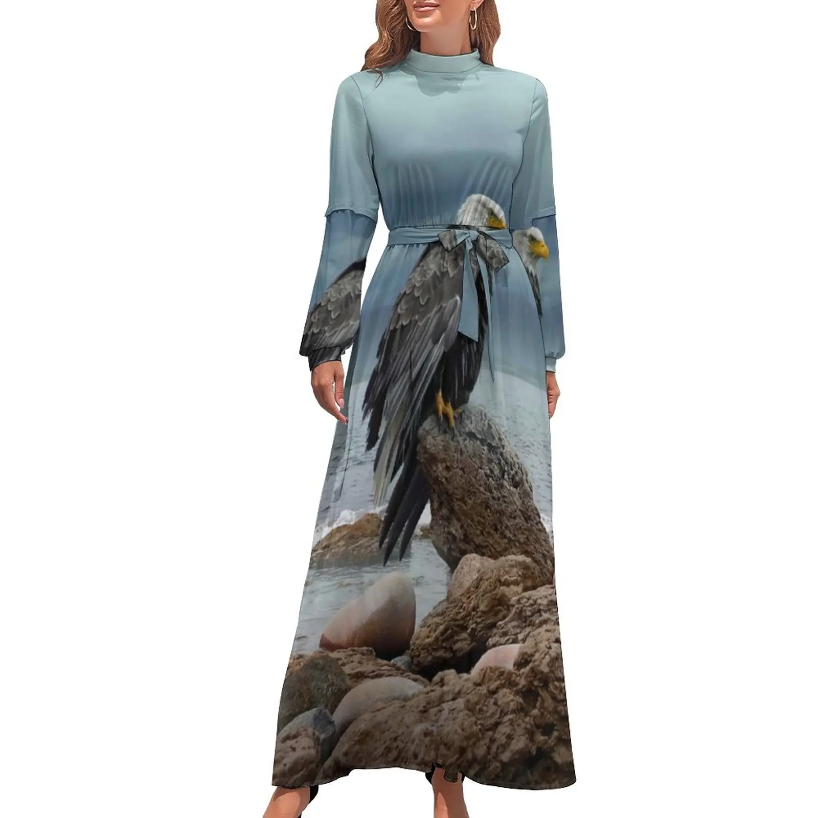 

Bald Eagle Dress Predator Sea Eagles Cute Maxi Dress Korean Fashion Beach Long Dresses High Neck Printed Vestidos