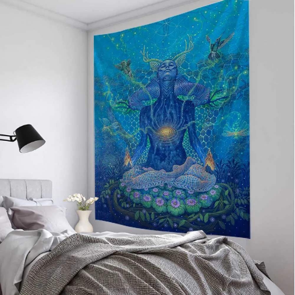 Tapestry, home wall hanging, psychedelic character art, hippie, art decoration, dormitory bedroom mural background cloth