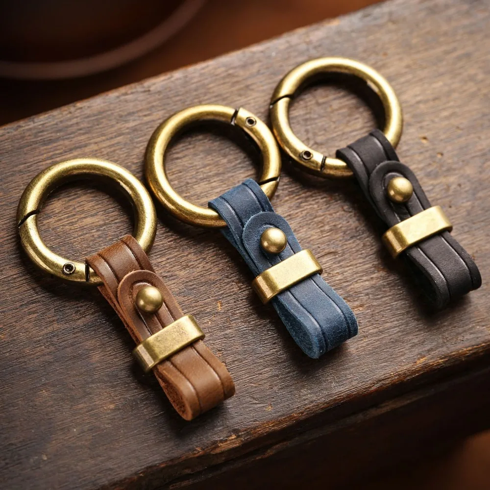 Men's Tactical Leather Keychain With Carabiner Clip - Full Grain Leather Key Fob & Holder