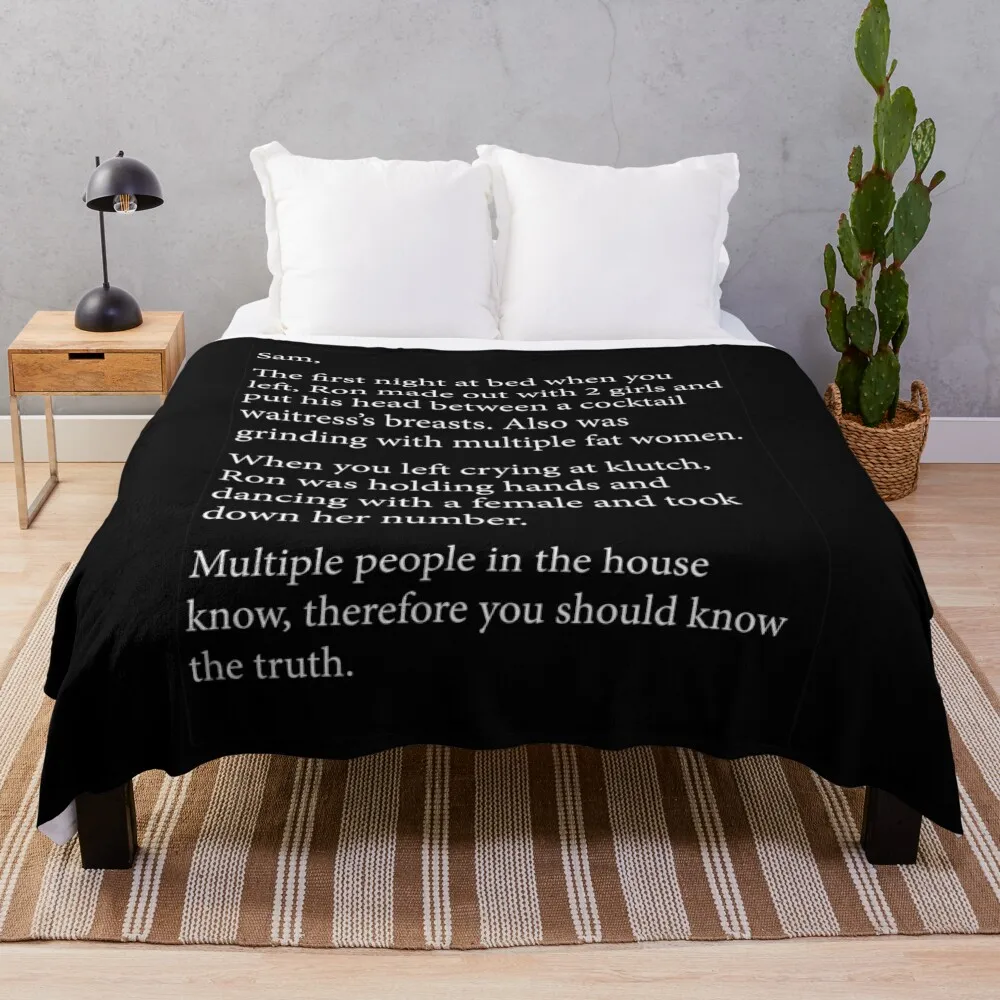

Anonymous Letter to Sammi full text (Jersey Shore) (Dark Mode) Throw Blanket Sofa Blankets Heavy Blanket Weighted Blanket