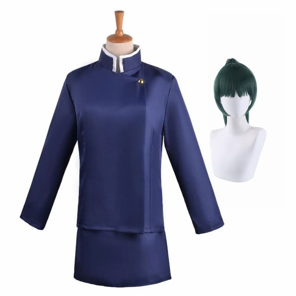 Anime Jujutsu Kaisen Zenin Maki Cosplay Costume Women Girls Slim Uniform Blue Black Full Set | Тематическая одежда и