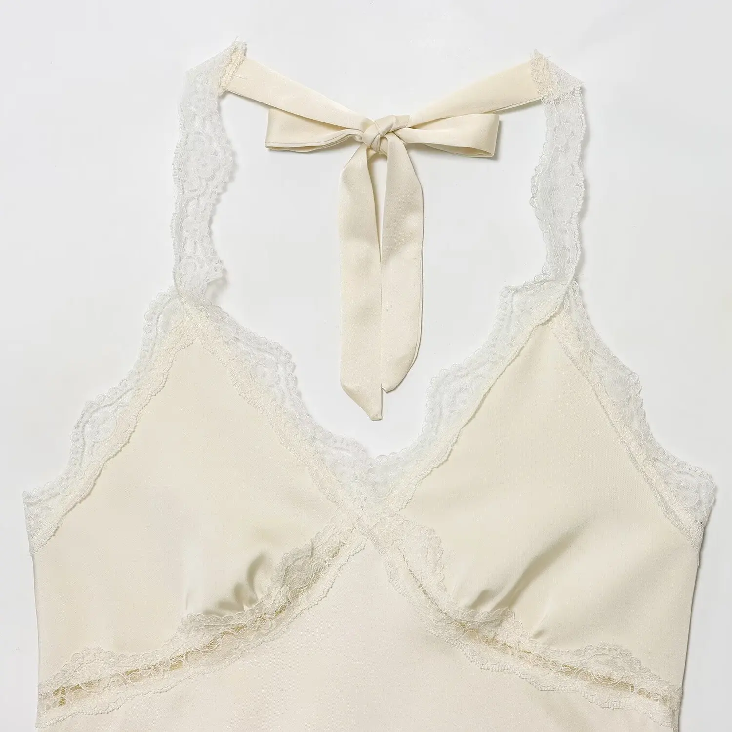 KASLEAD New Women's Faion Lace ter Ne Double-Sided Satin ort Bal Strap Vest European Sle Polyester Fiber