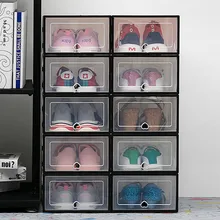 6pcs Fold Plastic shoe boxes storage box shoes box thickened dustproof shoe organizer box superimposed combination shoe cabinet