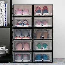 6pcs Fold Plastic shoe boxes storage box shoes box thickened dustproof shoe organizer box superimposed combination shoe cabinet