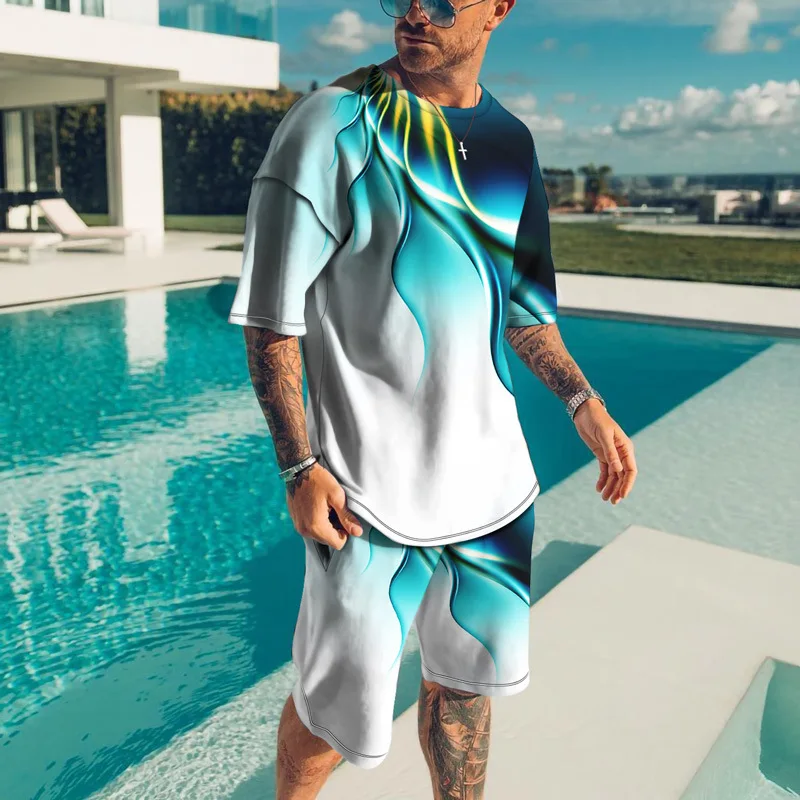 Men 2 Piece Summer Set Fashion Printed Sportwear Short Sleeve Shorts Jogging Suit Oversized Sport Suit Men Tracksuit Streetwear