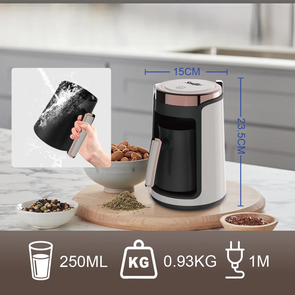 Turkish Coffee Maker Coffee Machine Anti-Overflow 250ml Heating Pot Touch Screen 95&deg;C Bottom Heating Auto Power Off 550W